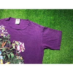 Vintage 90s Floral Flowers Women's Short Sleeve Tee Size Medium Purple USA